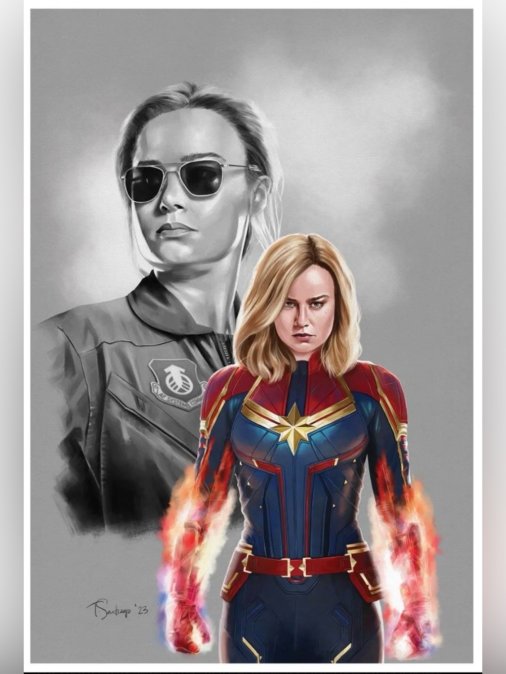 Captain Marvel (Carol Danvers) lithograph created by artist Tony Santiago